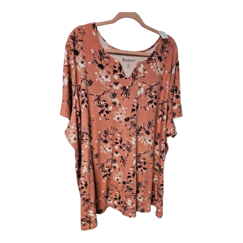 Roaman's Pink 3/4 Sleeve Relaxed Blouse